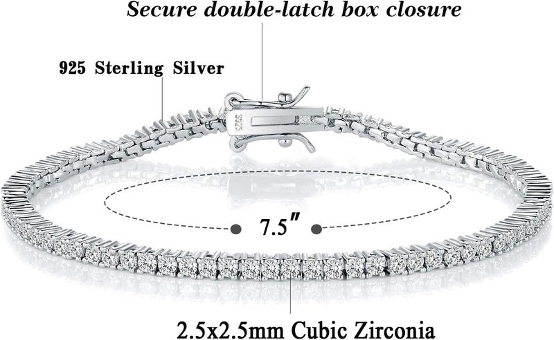 TIKJE 925 Sterling Silver 2-7mm Cubic Zirconia Classic Tennis Bracelet | White Gold Bracelets for Women | Size 6-8.5 inches - Image 2